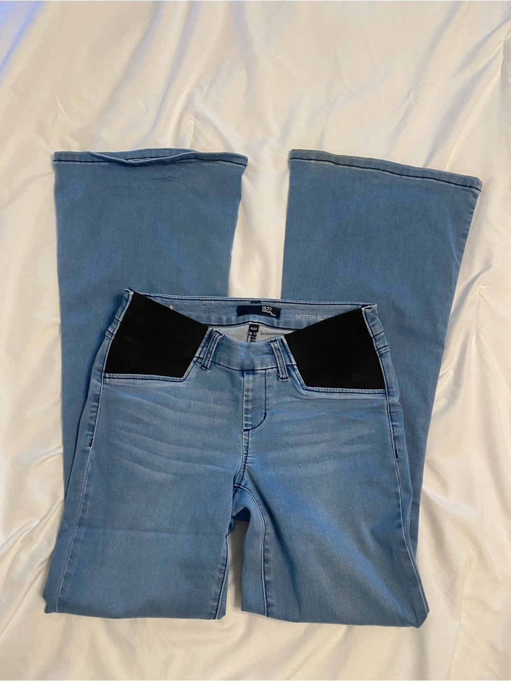 1822 Denim Light Blue Flare Maternity Jeans with Black Waist Panels